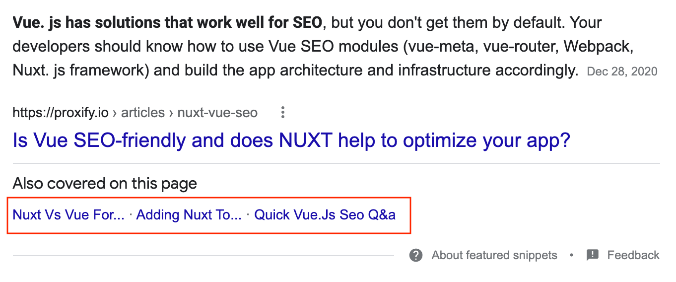 Additional links in featured snippets