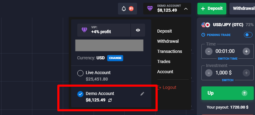 Binary Options demo account