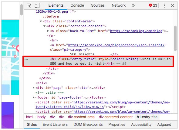 Viewing an element's HTML code in Google Chrome