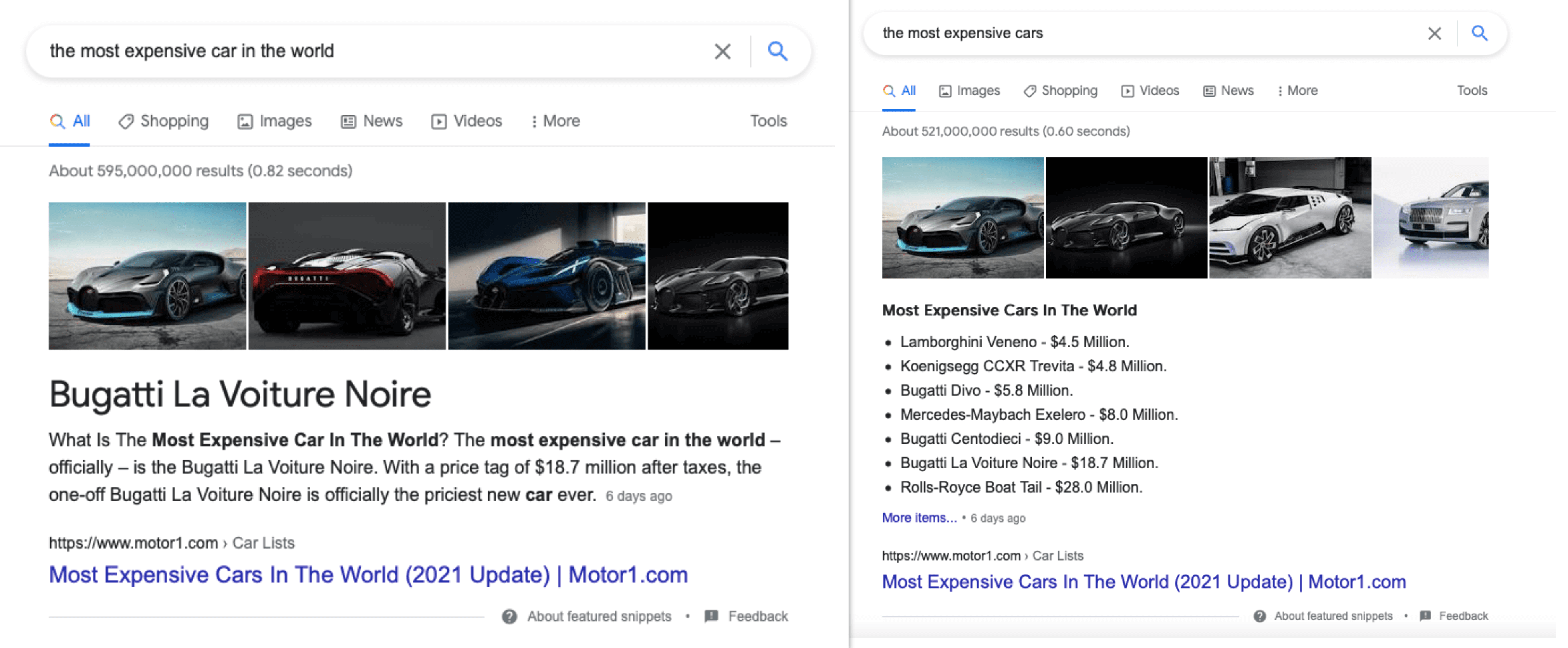 Different featured snippets from one page