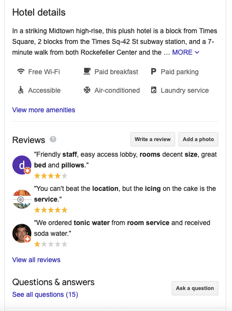 Reviews and Q&As in Google