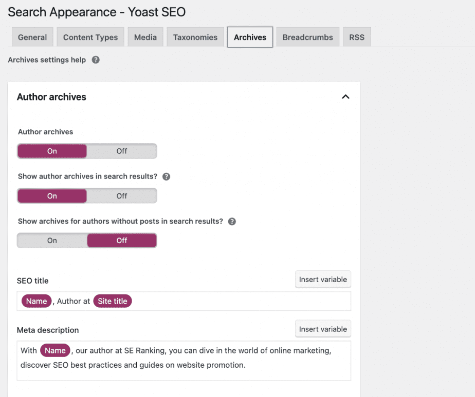 Set up of Search Appearance in Yoast SEO