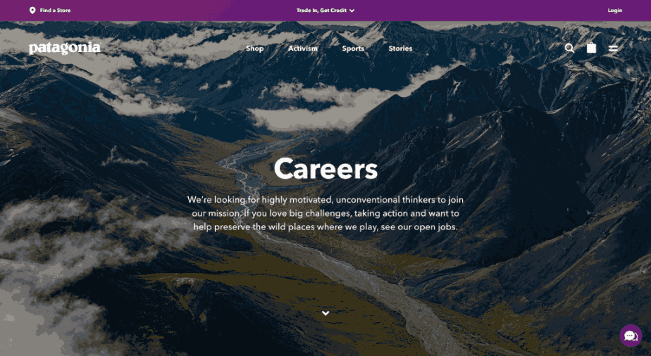 Example of a Careers page on the ecommerce website